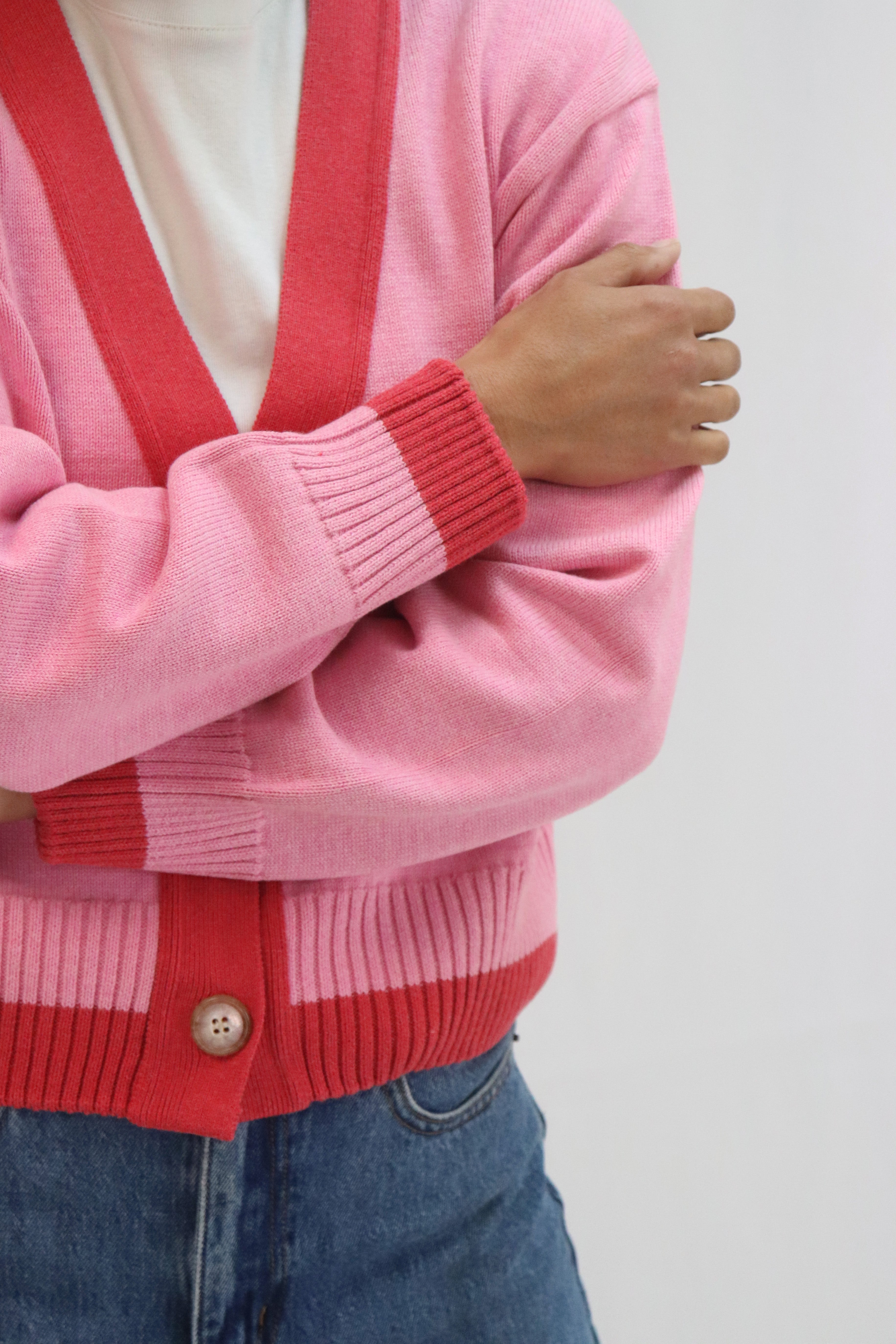 Tatano Contrast Cardi - Peony/Rose