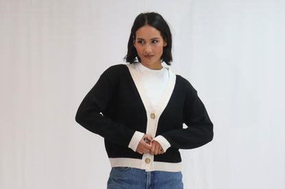 Tatano Contrast Cardi - Black/Sand