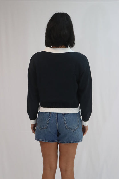 Tatano Contrast Cardi - Ink/White