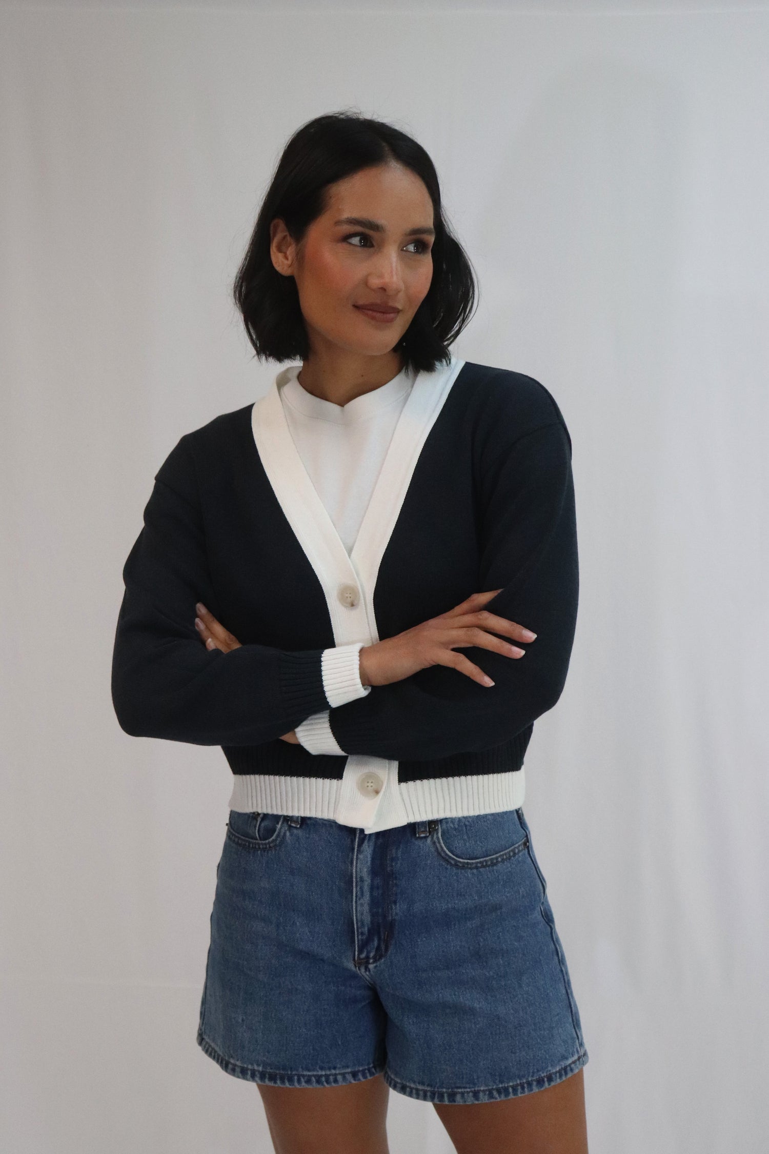 Tatano Contrast Cardi - Ink/White