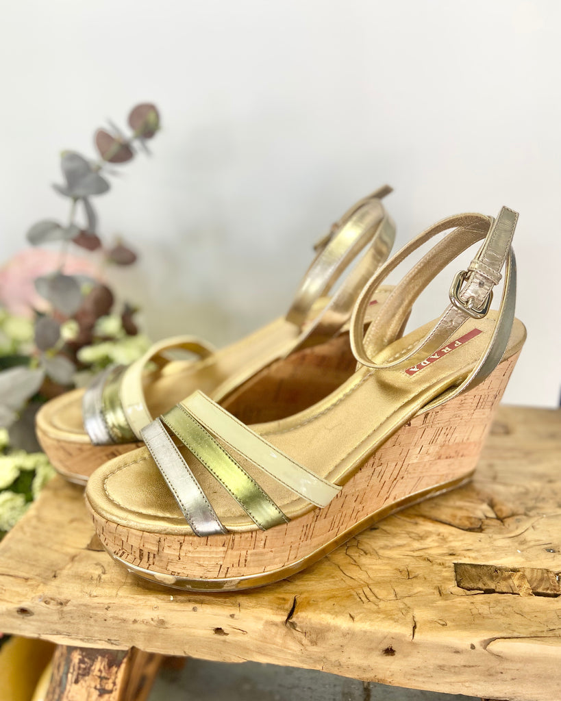 Prada Wedge Sandals- gold