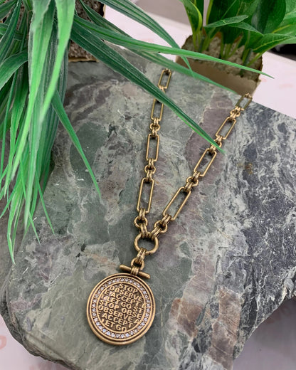 A&amp;C Oslo Coins of Relief Necklace Rectangle Link - gold