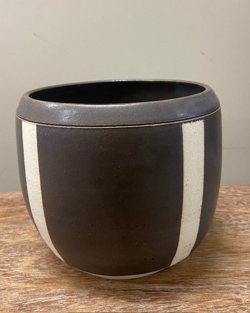 Galit Maxwell Pottery Medium Brown Planter w vertical stripes 