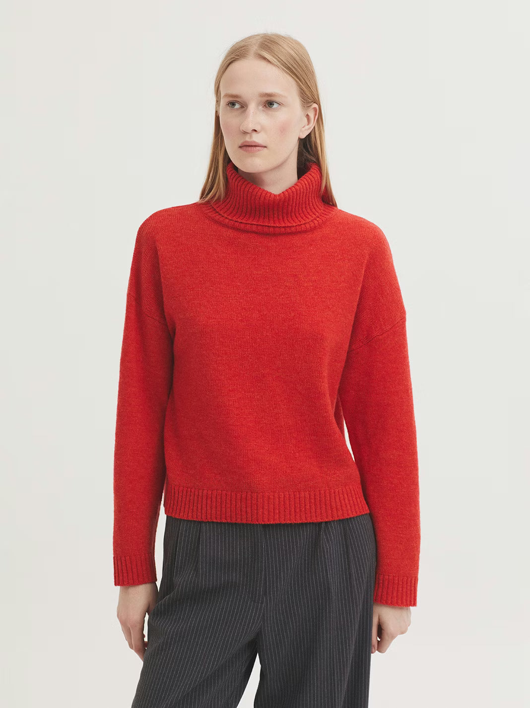 Wool Roll Neck Jumper - Red Orange