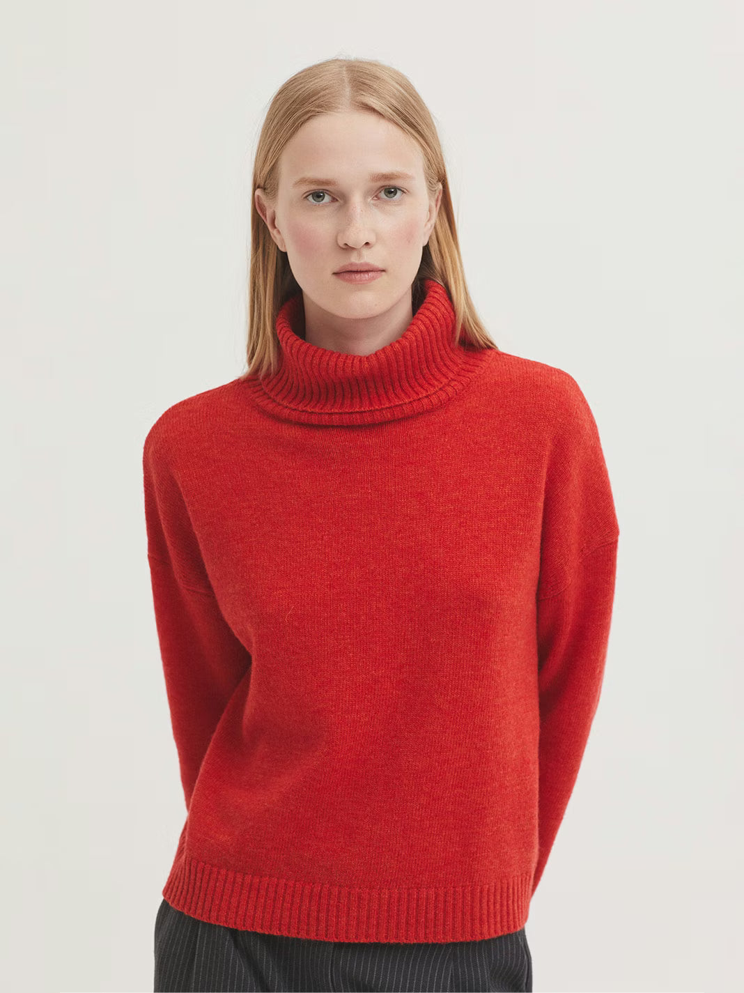 Wool Roll Neck Jumper - Red Orange