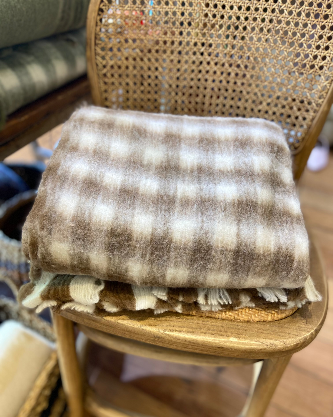 Linens &amp; More Bliss Wool Mohair Blend- Chocolate Gingham