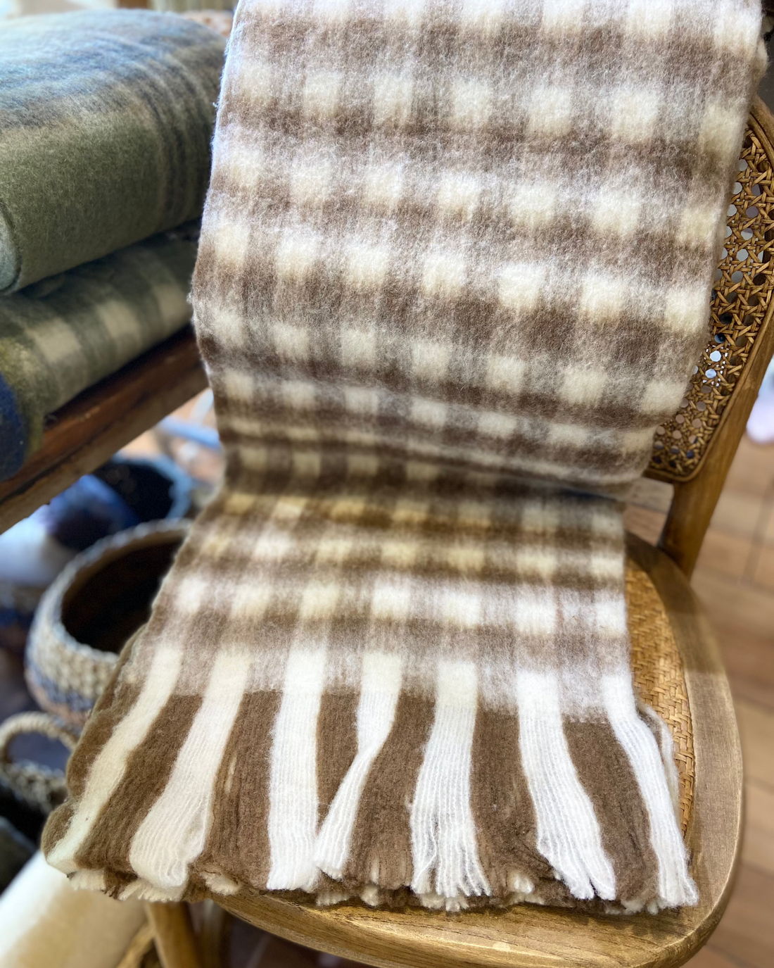 Linens &amp; More Bliss Wool Mohair Blend- Chocolate Gingham