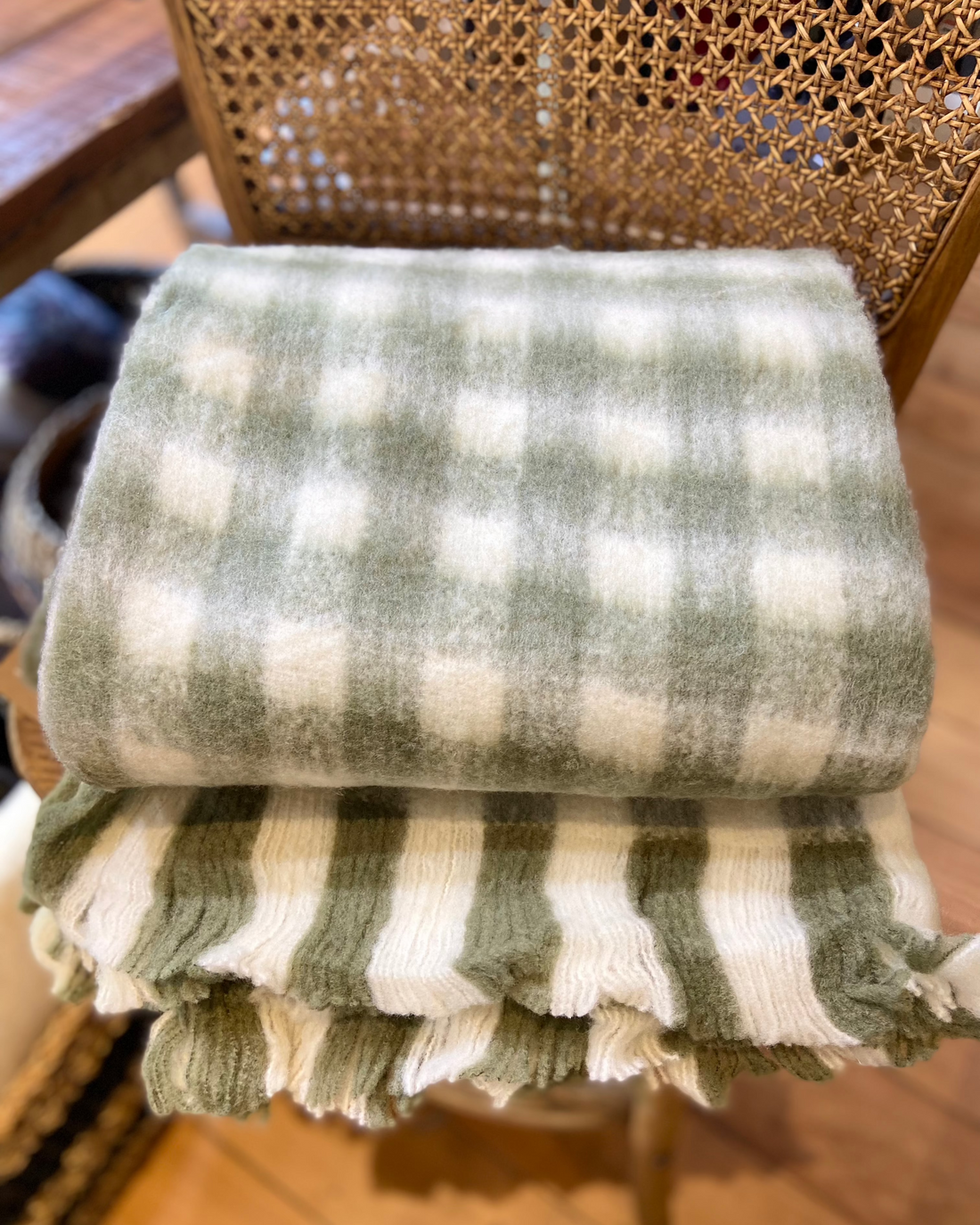 Linens &amp; More Bliss Wool Mohair Blend Sage Green Gingham