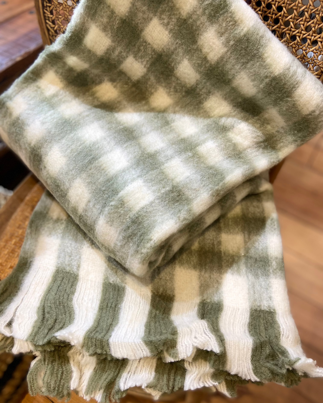 Linens &amp; More Bliss Wool Mohair Blend Sage Green Gingham
