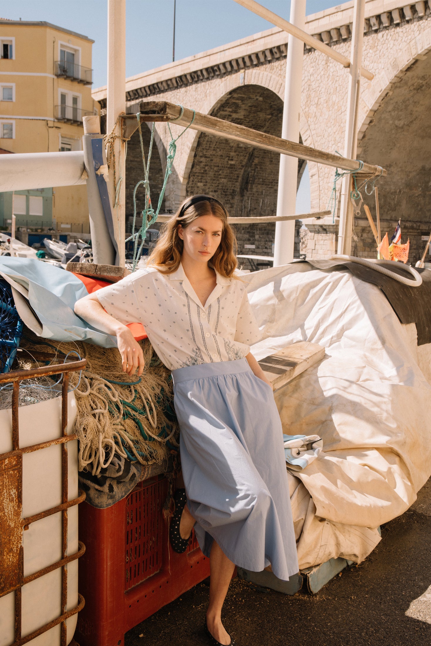 Indi &amp; Cold Poplin Midi Skirt Cielo