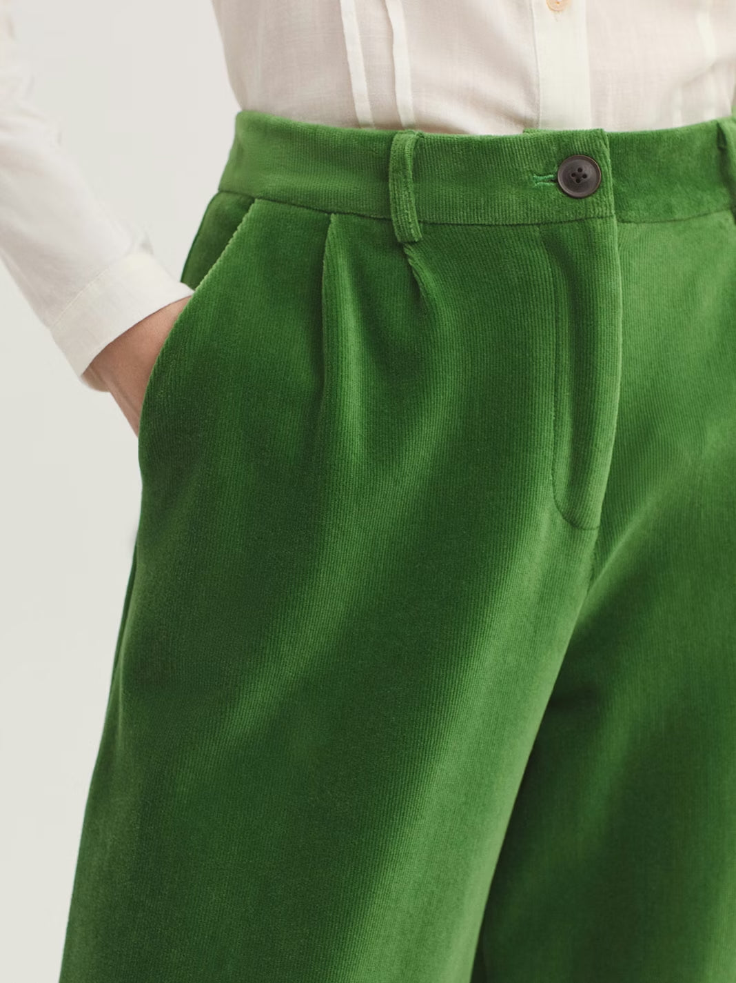 Darted Stretch Micro Corduroy Trousers - Kiwi Green