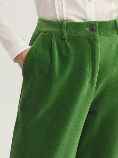Darted Stretch Micro Corduroy Trousers - Kiwi Green