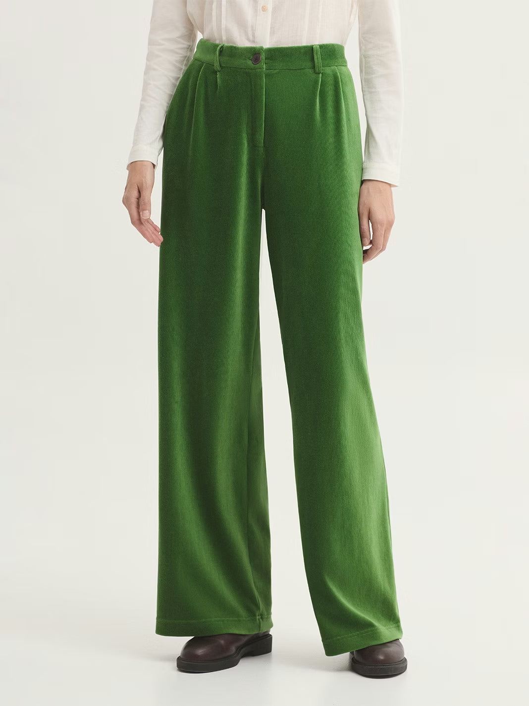 Darted Stretch Micro Corduroy Trousers - Kiwi Green