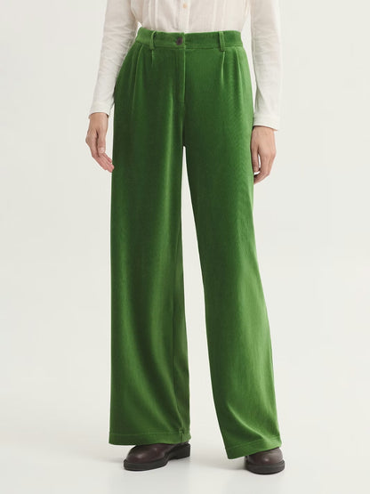 Darted Stretch Micro Corduroy Trousers - Kiwi Green