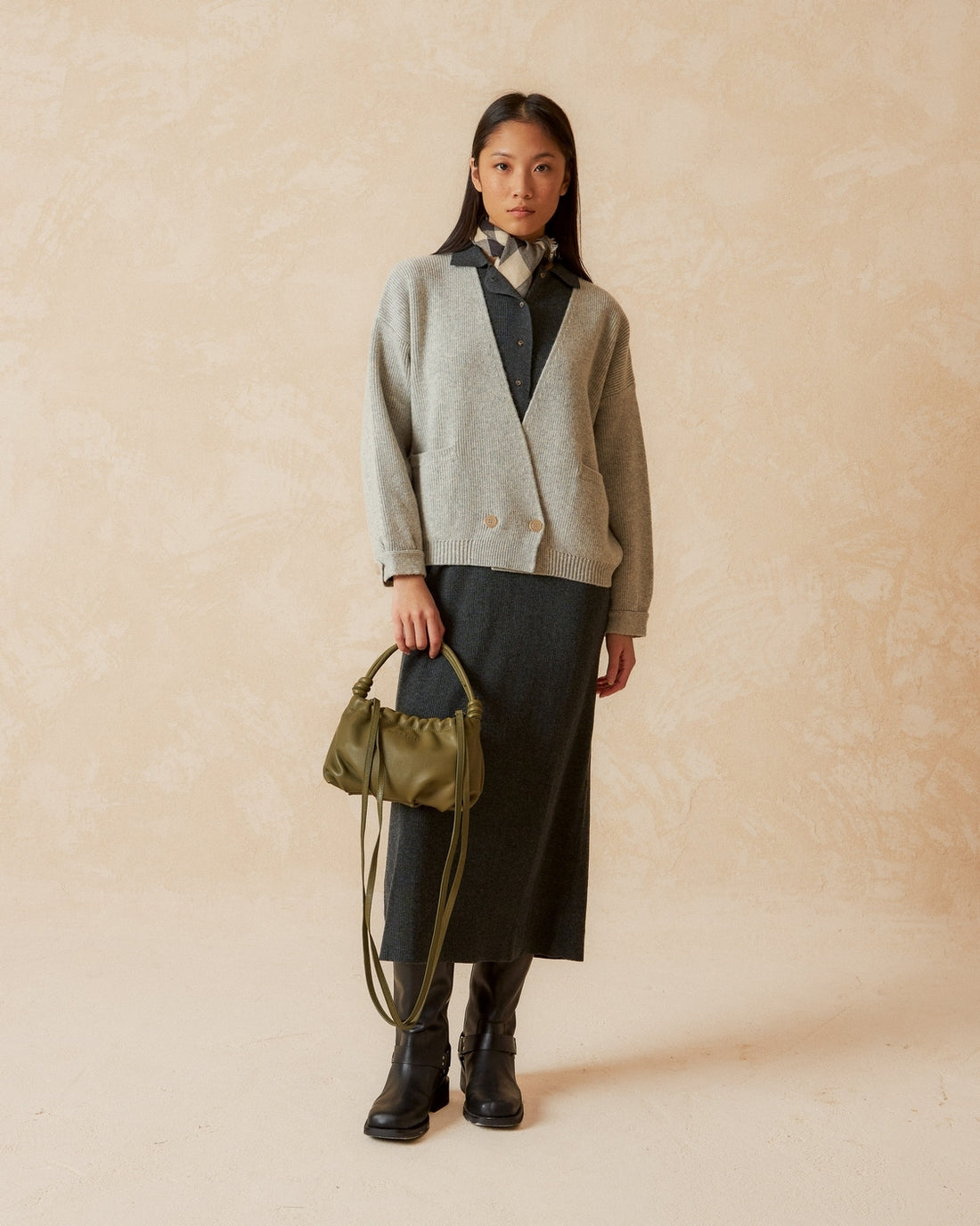 Indi&amp;Cold Cross Knit Jacket- light gray