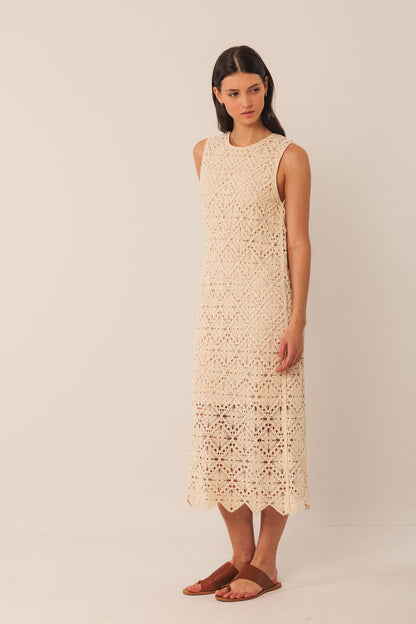 Indi &amp; Cold Crochet Midi Dress Crudo