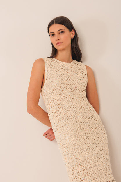 Indi &amp; Cold Crochet Midi Dress Crudo