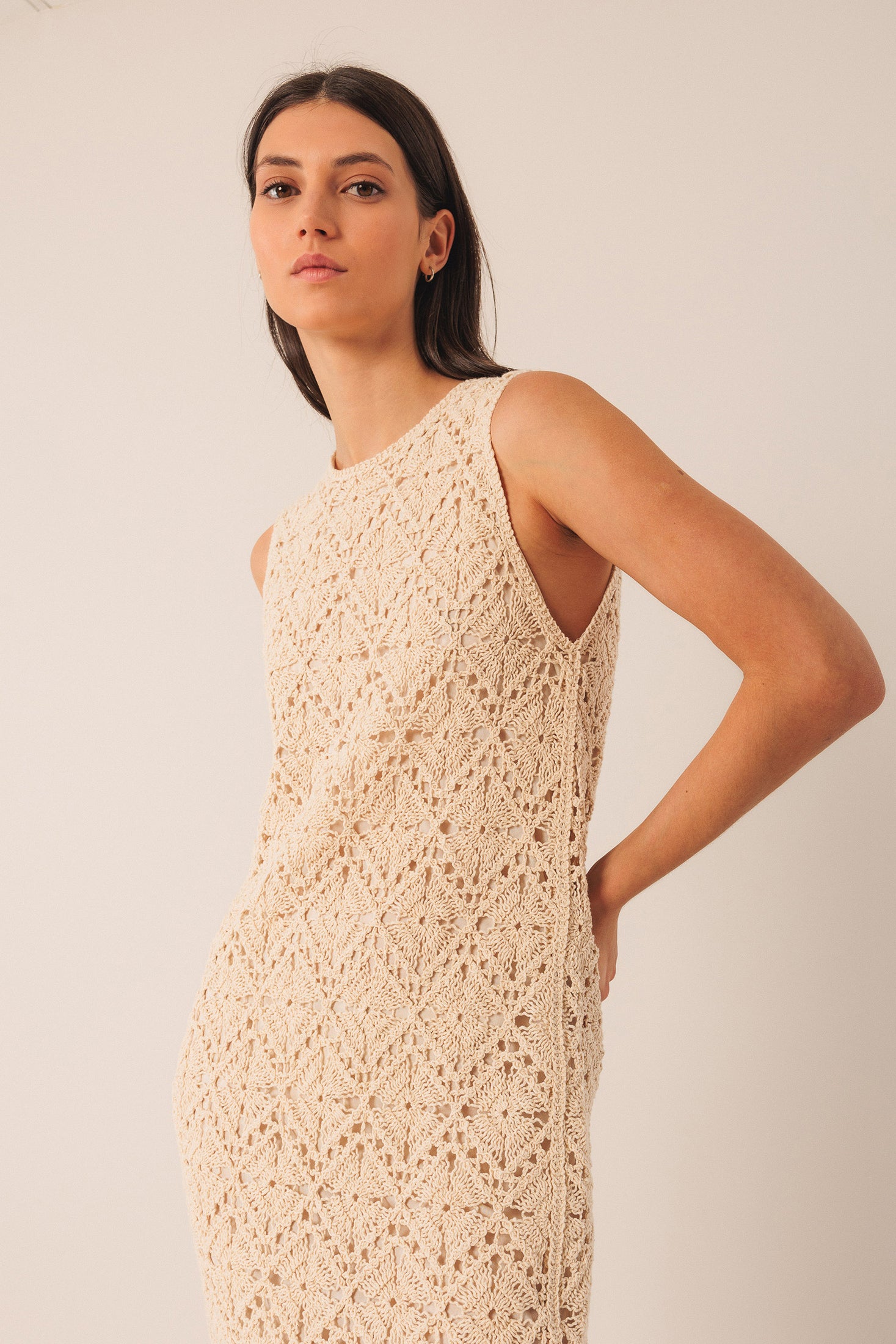 Indi &amp; Cold Crochet Midi Dress Crudo