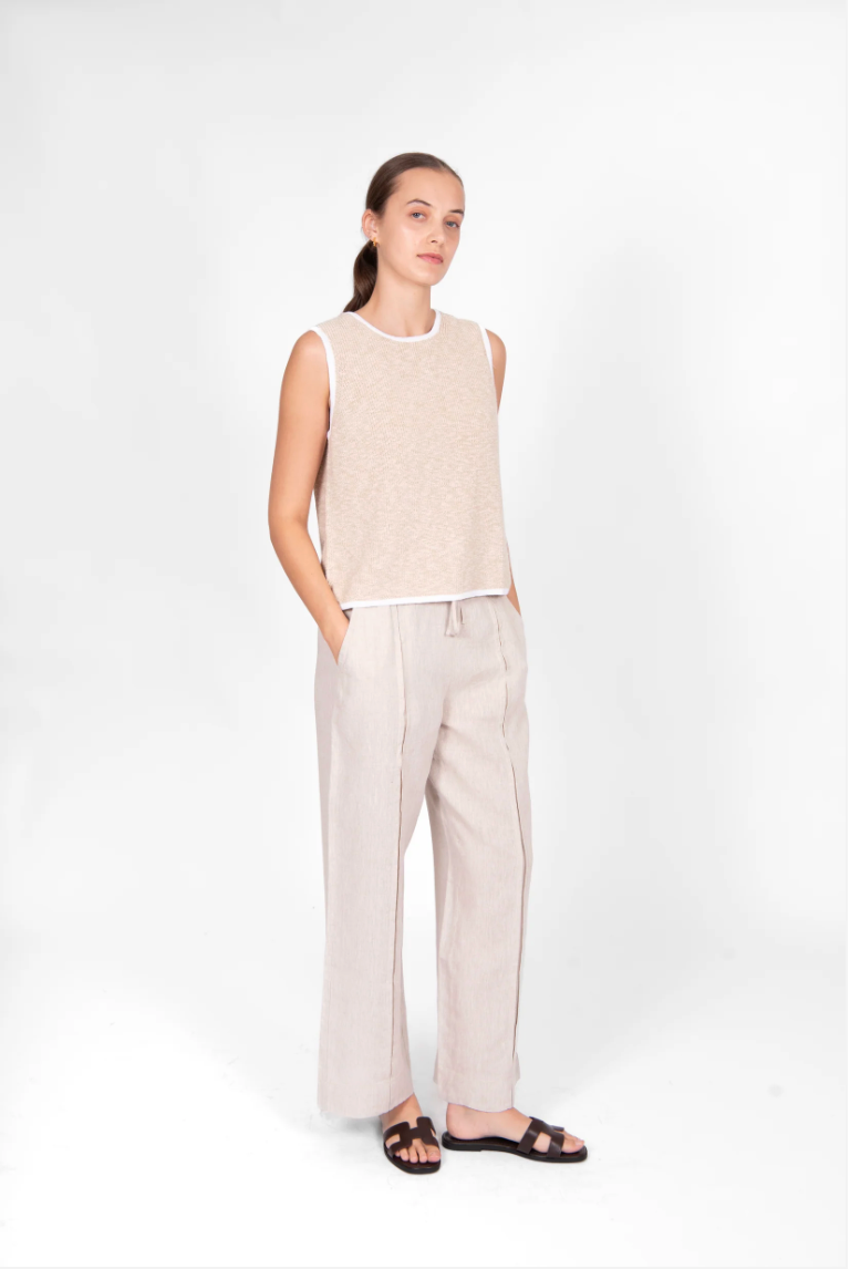 Button Back Vest - Sand/White