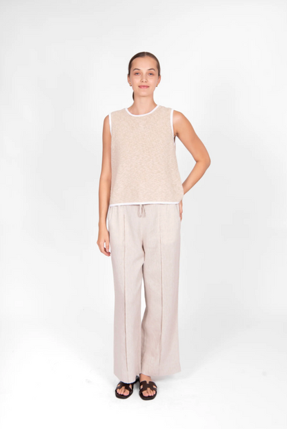 Button Back Vest - Sand/White