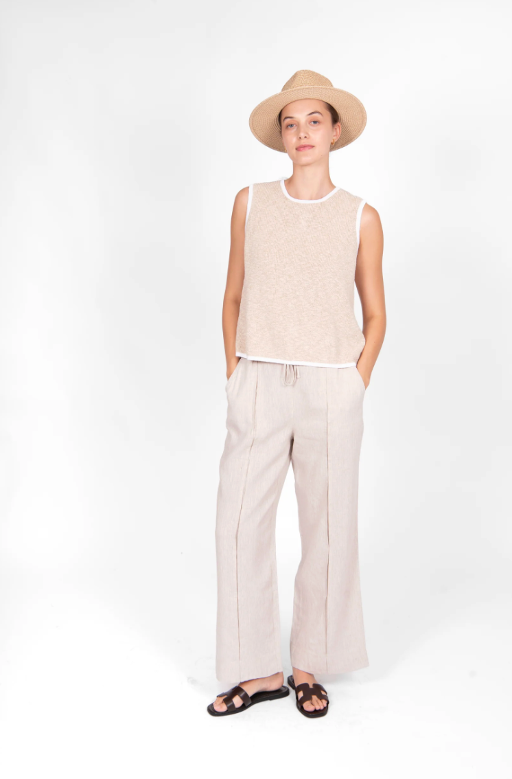 Button Back Vest - Sand/White