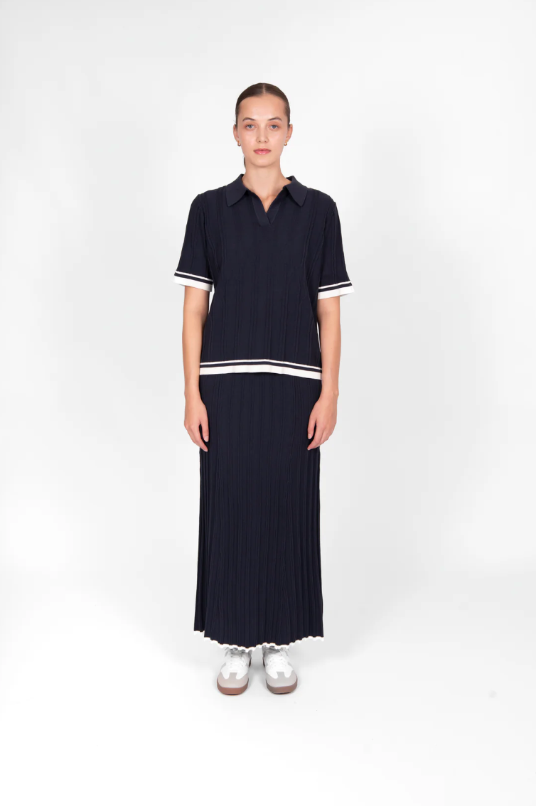 Skirt with Tipping - Navy/Cream