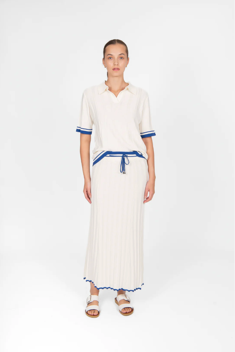 Polo with Tipping - Cream/Cobalt