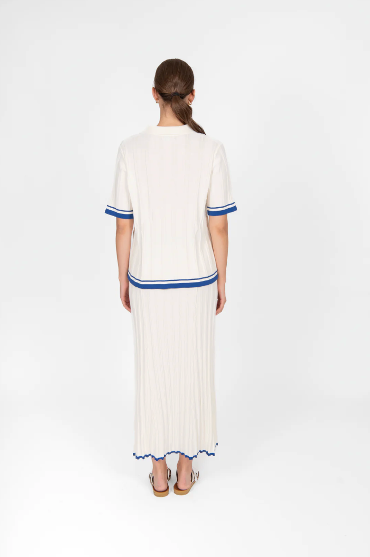 Polo with Tipping - Cream/Cobalt