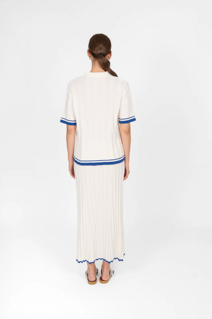 Polo with Tipping - Cream/Cobalt