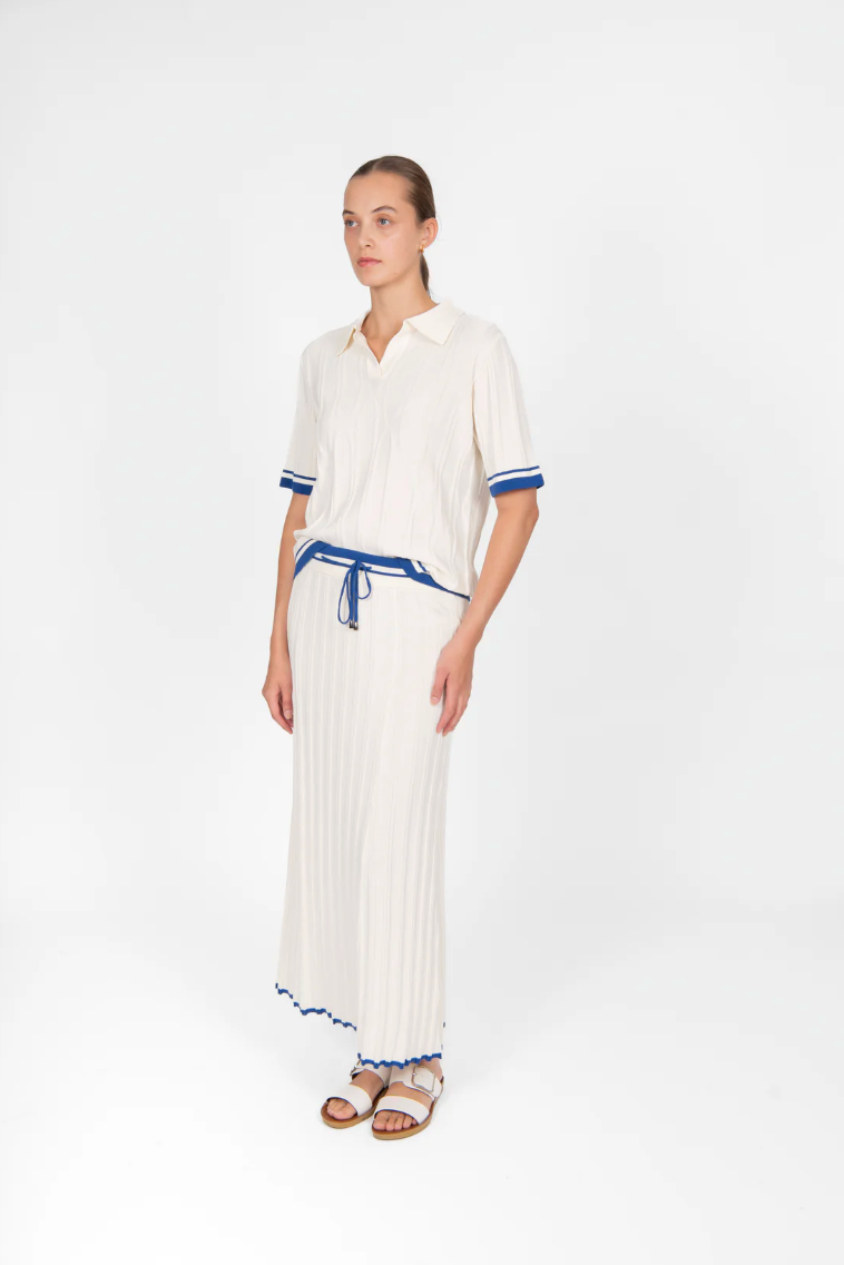 Polo with Tipping - Cream/Cobalt