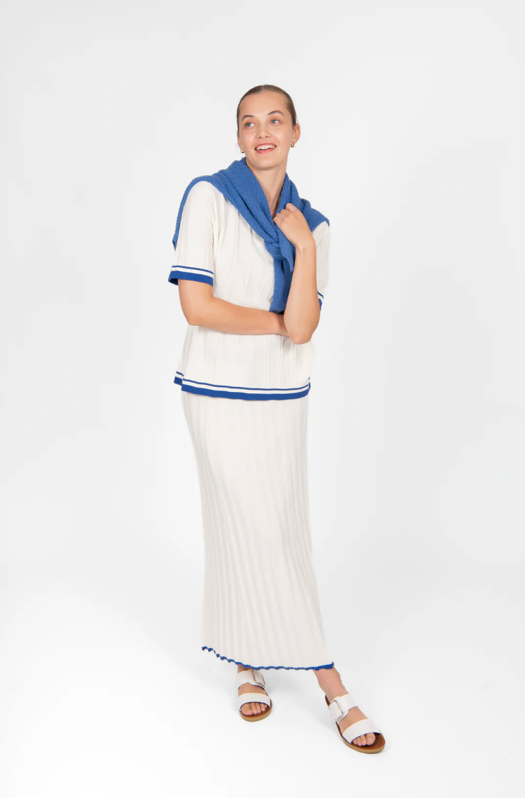 Polo with Tipping - Cream/Cobalt