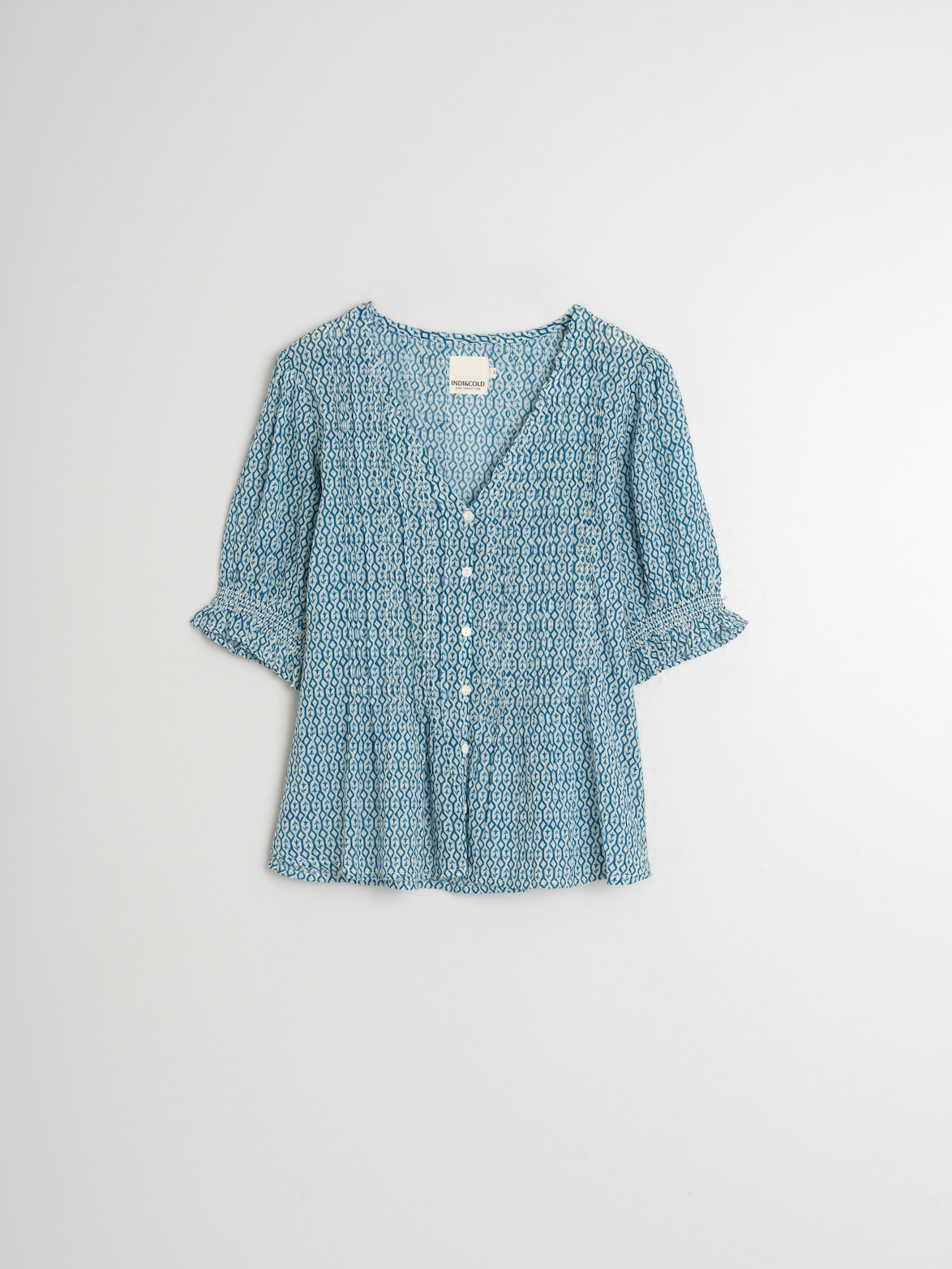 Indi &amp; Cold Print Short Sleeve Shirt Indigo