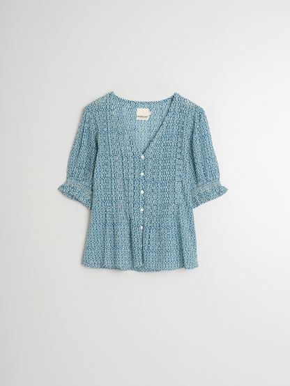 Indi &amp; Cold Print Short Sleeve Shirt Indigo