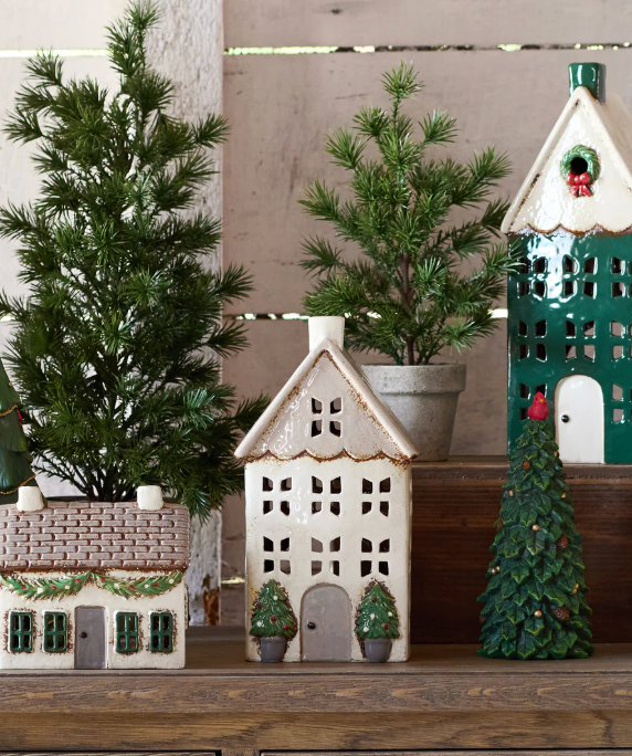 Christmas Tea Light House Stone with Pots Medium