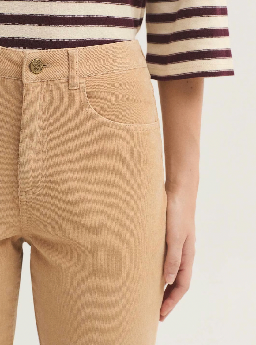 Five-Pocket Micro Corduroy Trousers - Terracotta Ecru