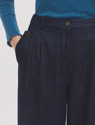 Blue Denim Pleat Pants - Denim