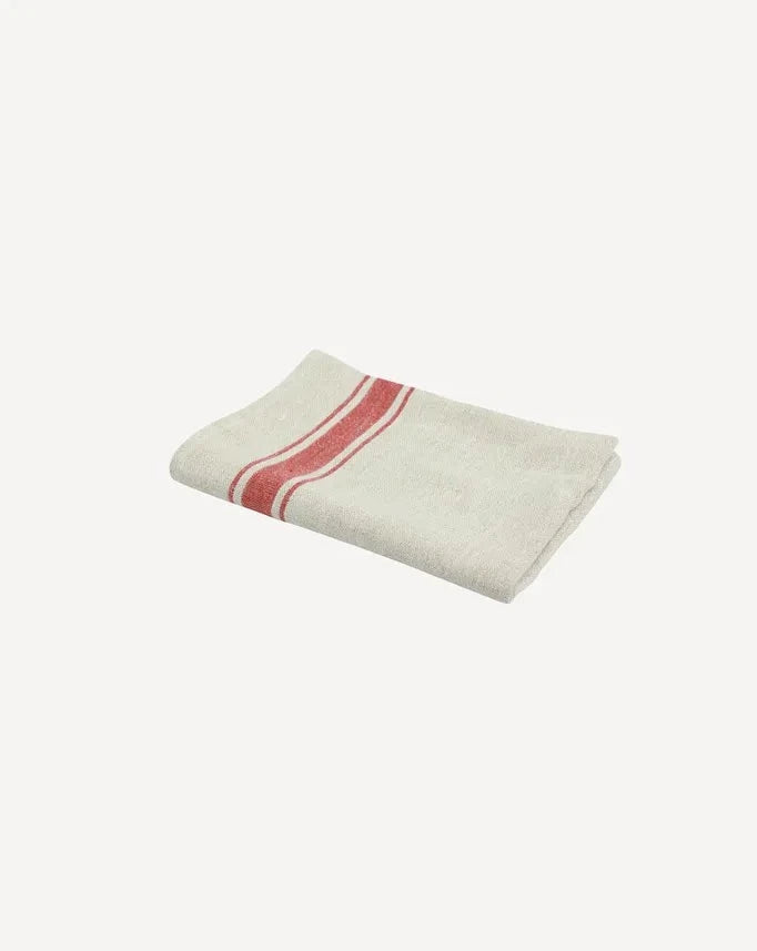 French Country Collections Classic Stripe Tea Towel Natural &amp; Red