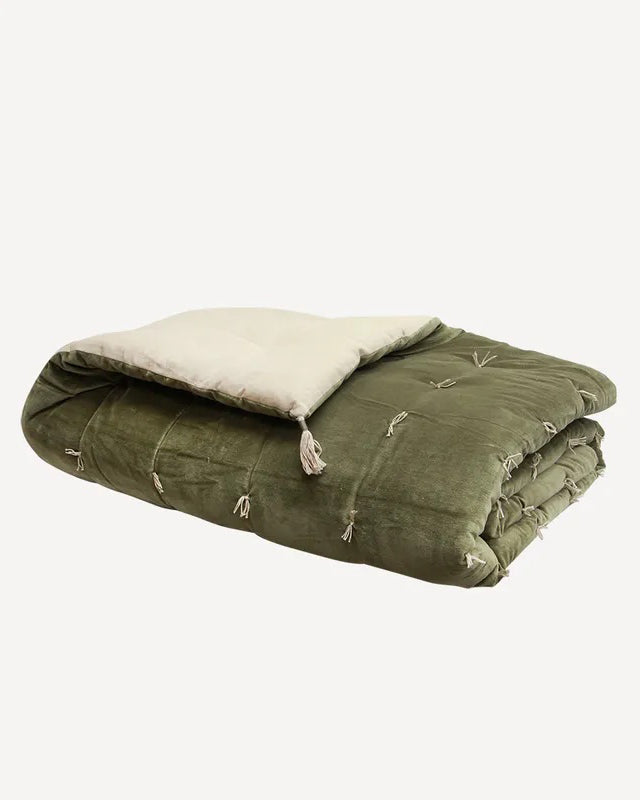 French Country Collections Velvet Eiderdown - olive