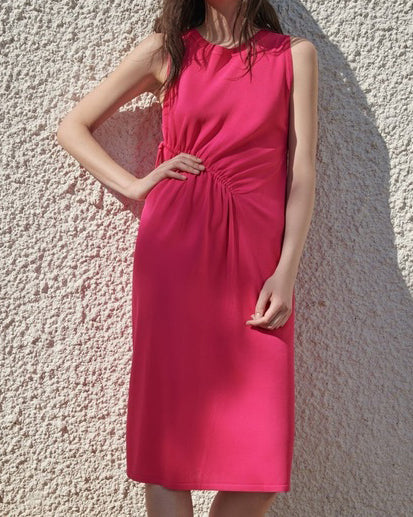 Zara Ruched Sleeveless Knit Dress - Fusia