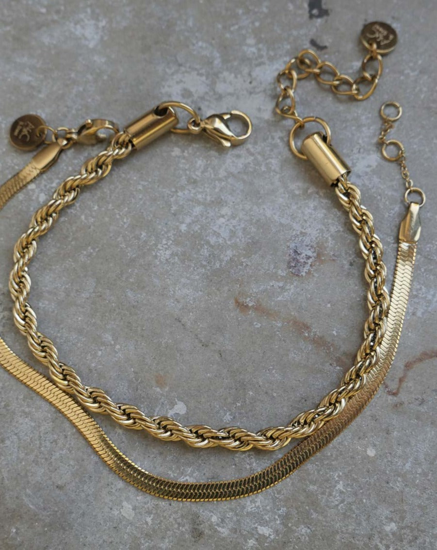 A&amp;C Oslo Bracelet, unisex, Steel snake chain - gold
