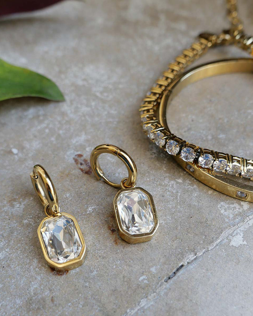 A&C Oslo Steel Statement Earrings -crystal stone