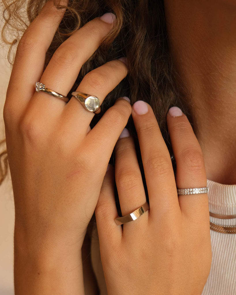 A&C Oslo Steel ring with 2 rows of crystals- silver