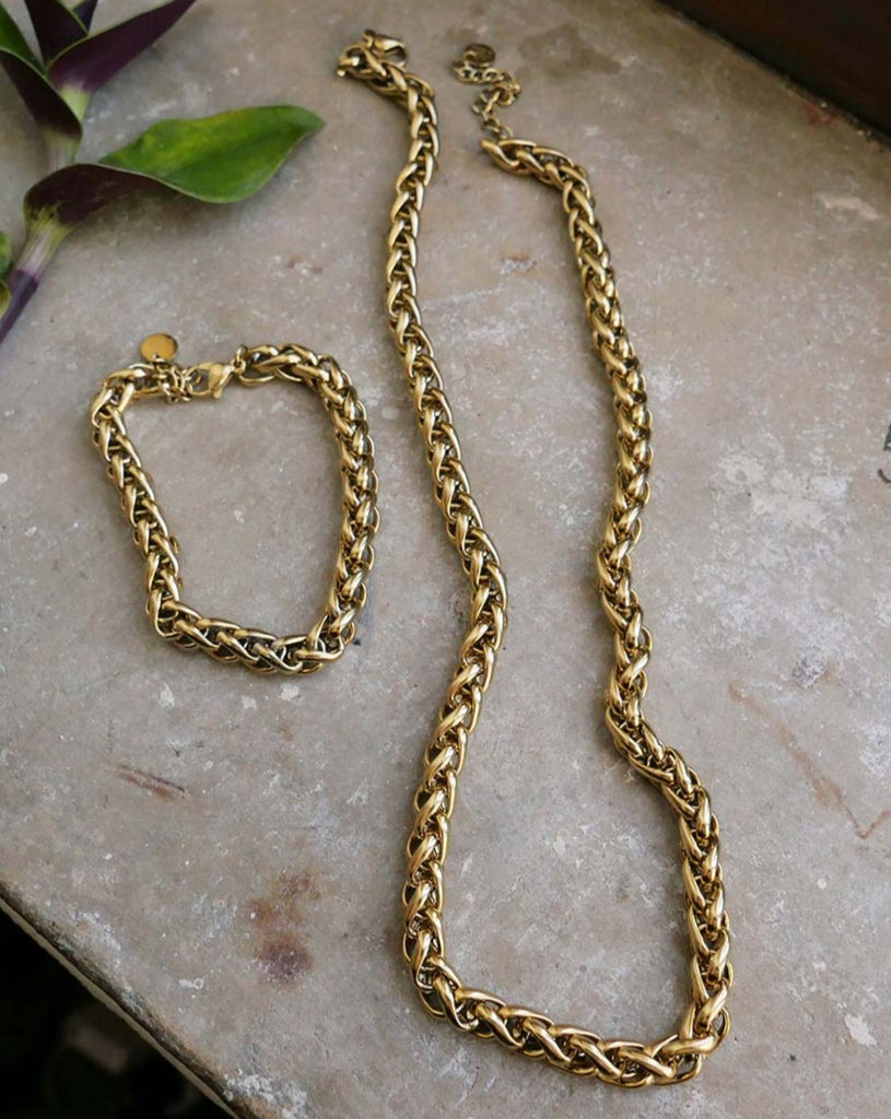 A&C Oslo Short chain, wheat chain, Pure Steel - gold