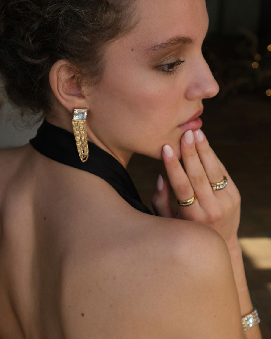 A&amp;C Oslo Long Statement Earrings- gold