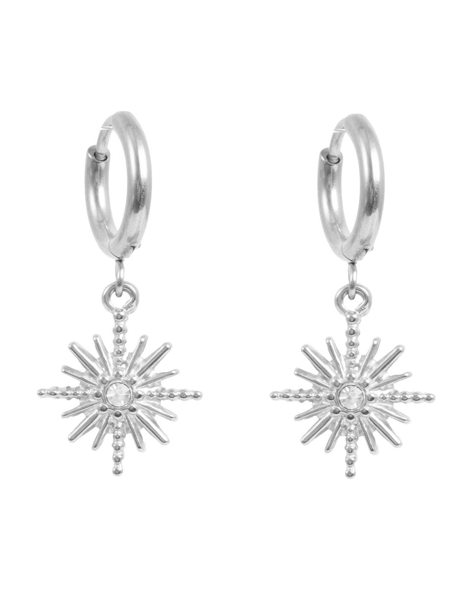 A&amp;C Oslo Small hoops with sparkling star- silver