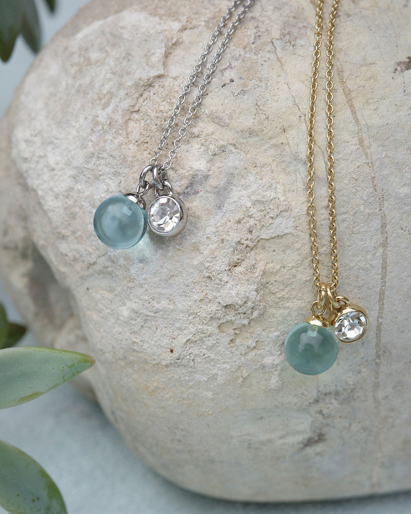 A&C Oslo Pure Steel Aquamarine Glass Ball Necklace-gold