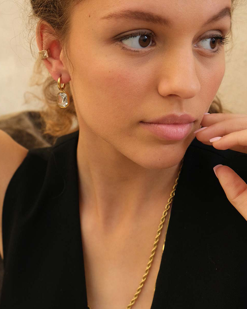 A&amp;C Oslo Steel Statement Earrings -crystal stone
