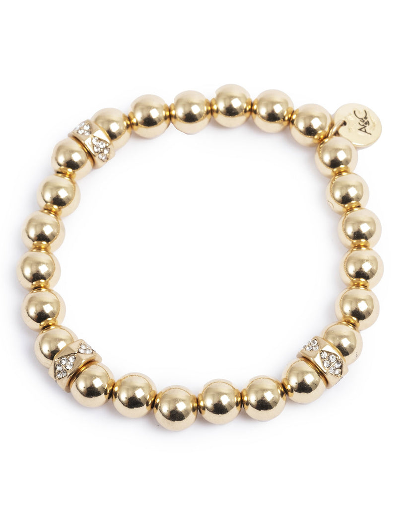 A&C Oslo Bracelet with balls and crystals- gold