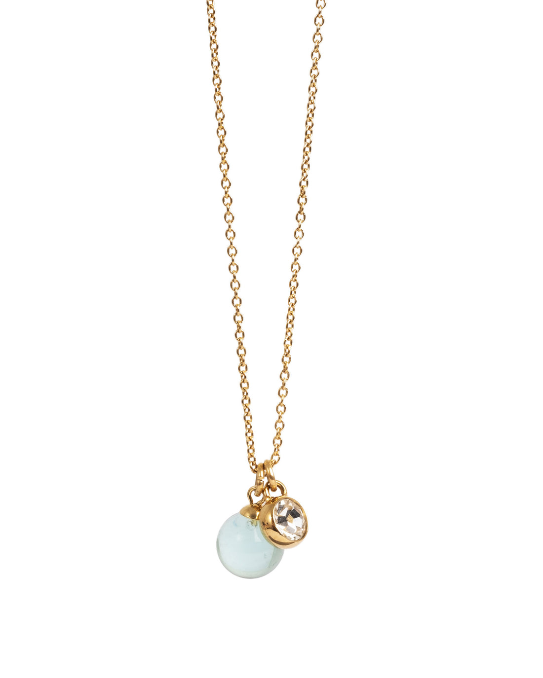 A&amp;C Oslo Pure Steel Aquamarine Glass Ball Necklace-gold