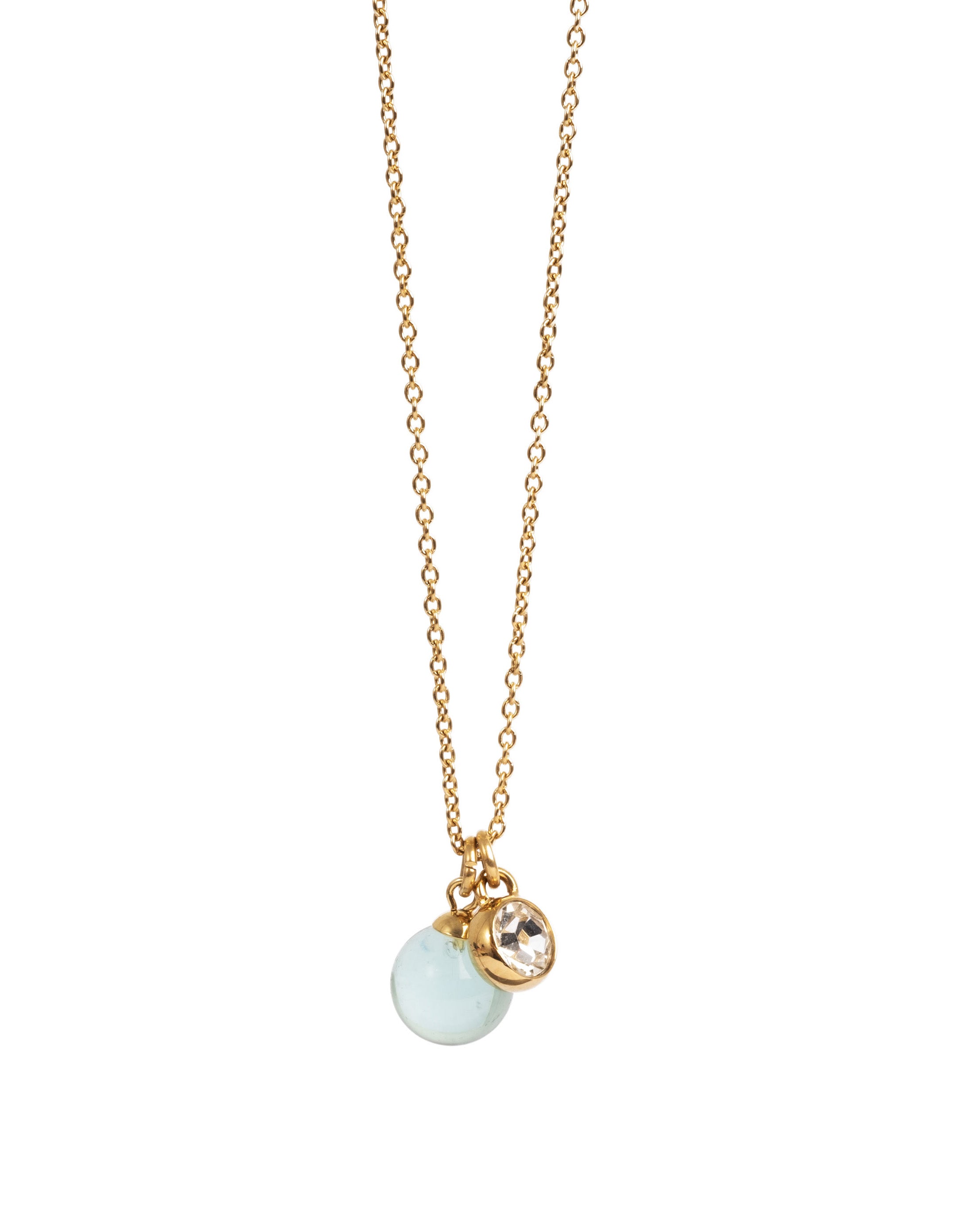 A&amp;C Oslo Pure Steel Aquamarine Glass Ball Necklace-gold